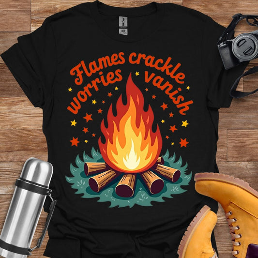 Freekeend T-Shirt Black / S Flames Crackle Worries Vanish T-shirt