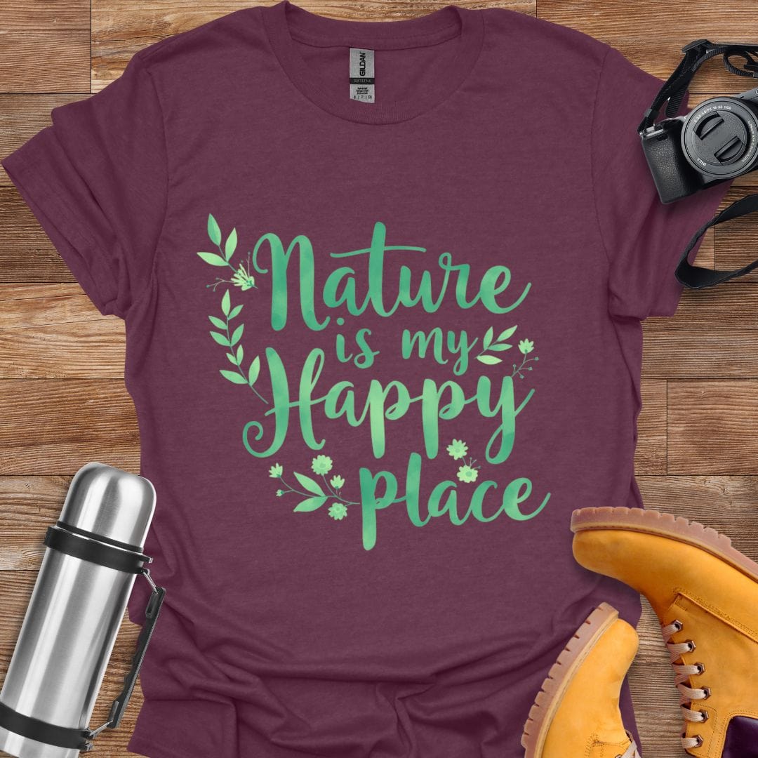 Freekeend T-Shirt Heather Maroon / S Nature Is My Happy Place T-shirt