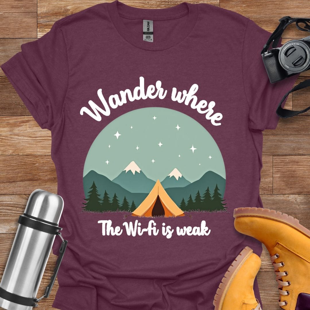 Freekeend T-Shirt Heather Maroon / S Wander Where The Wifi Is Weak T-shirt